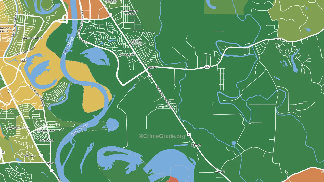 Curtis, LA Map of Robbery Rates