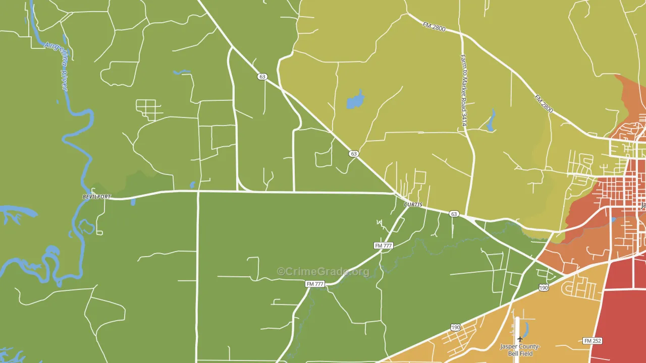 Curtis, TX Map of Robbery Rates