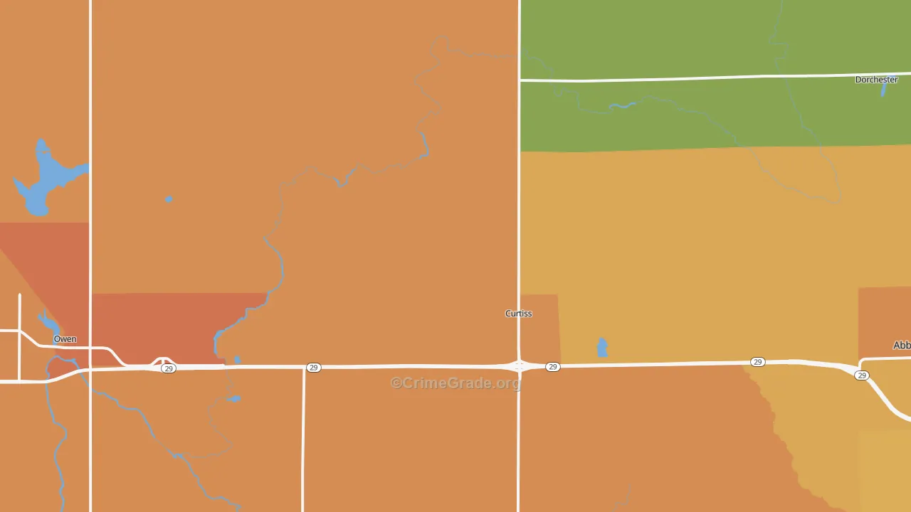 Curtiss, WI Map of Robbery Rates