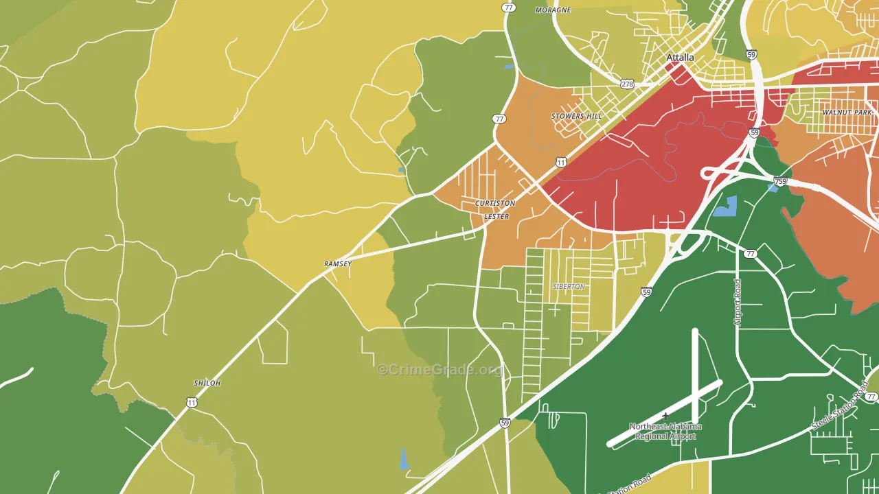 Curtiston, AL Map of Robbery Rates