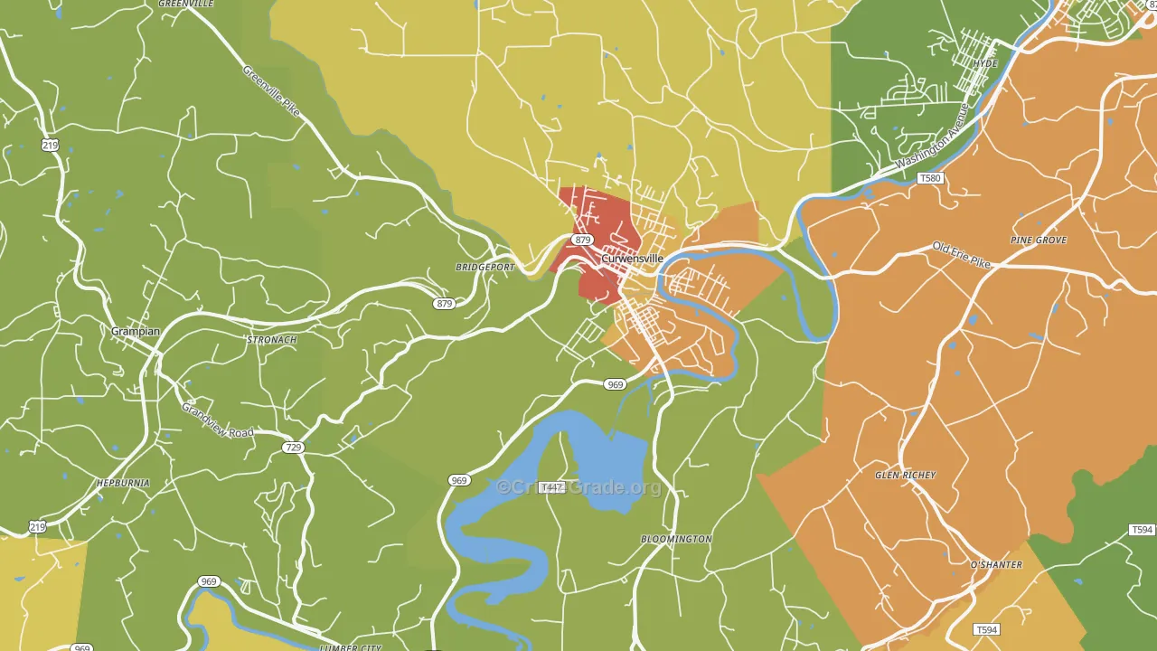 Curwensville, PA Map of Robbery Rates