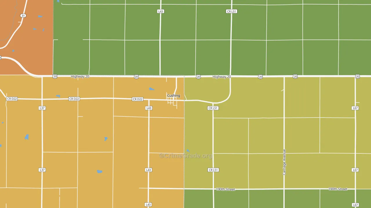 Cushing, IA Map of Robbery Rates