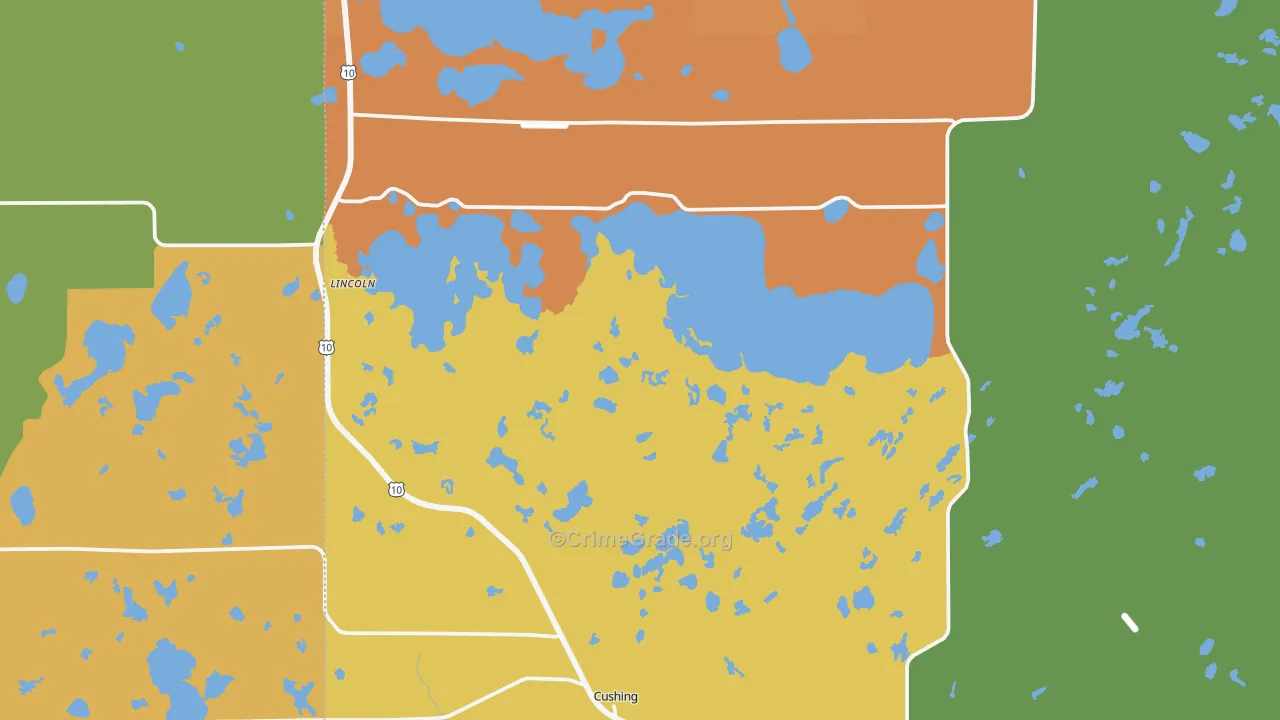 Cushing, MN Map of Robbery Rates