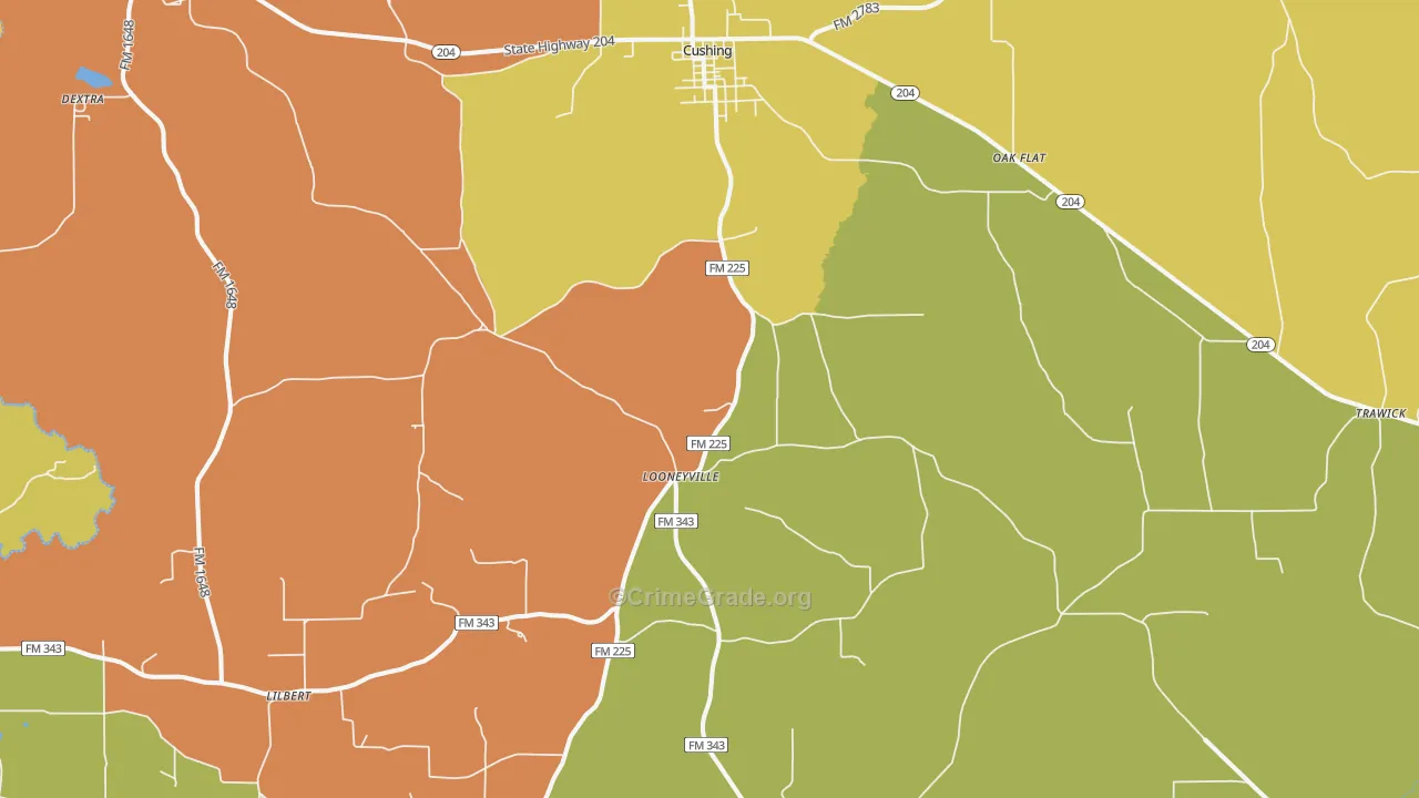 Cushing, TX Map of Robbery Rates