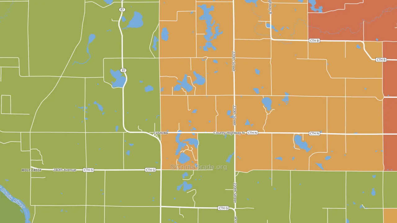 Cushing, WI Map of Robbery Rates