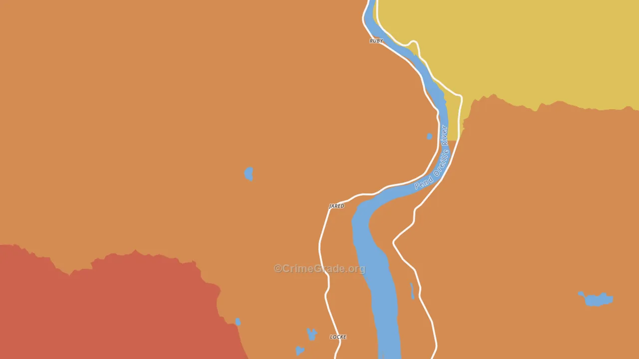 Cusick, WA Map of Robbery Rates