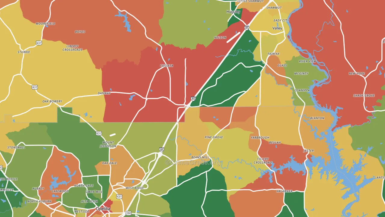 Cusseta, AL Map of Robbery Rates
