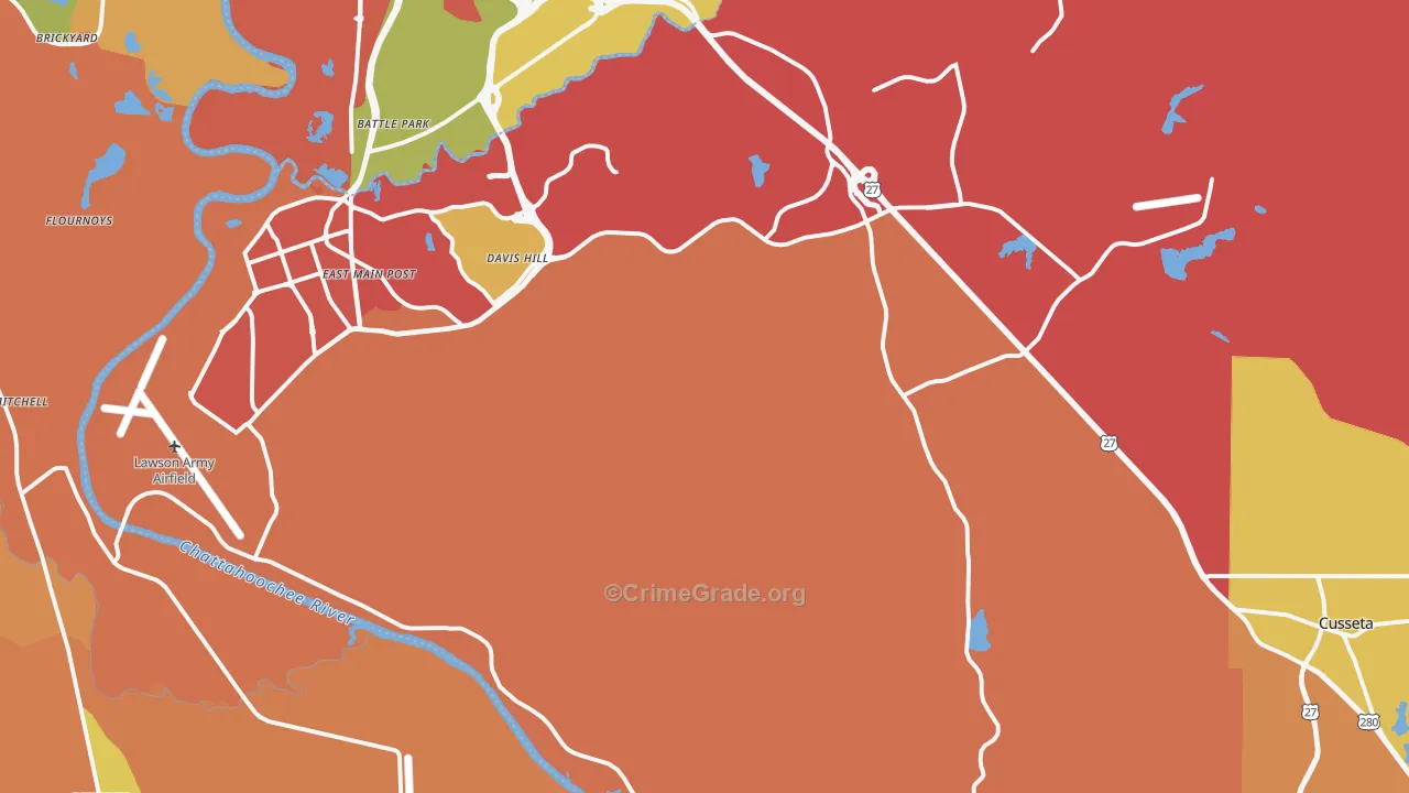 Cusseta, GA Map of Robbery Rates
