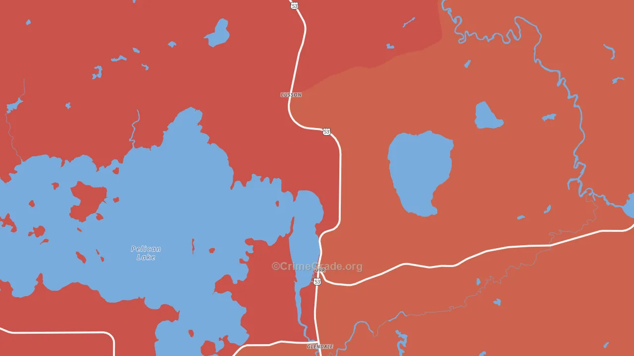 Cusson, MN Map of Robbery Rates