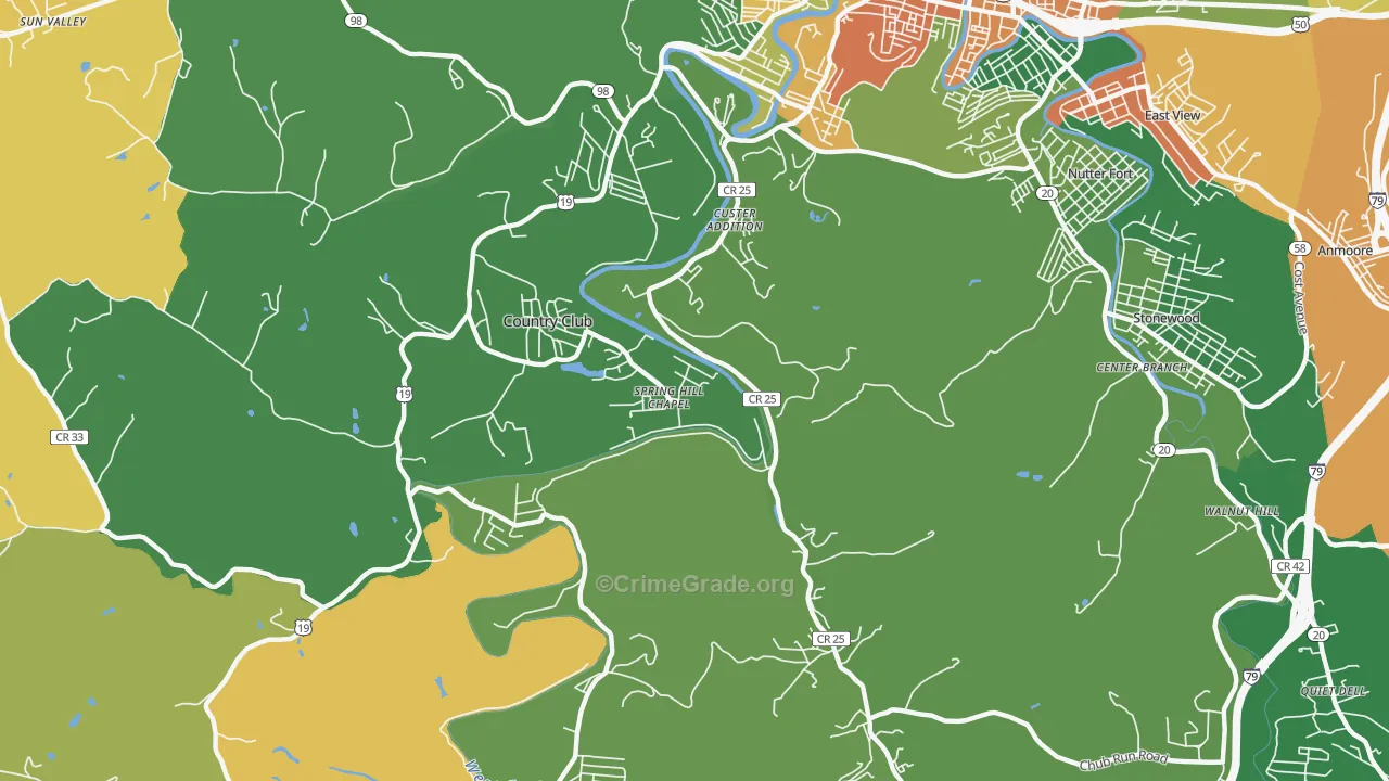 Custer Addition, WV Map of Robbery Rates