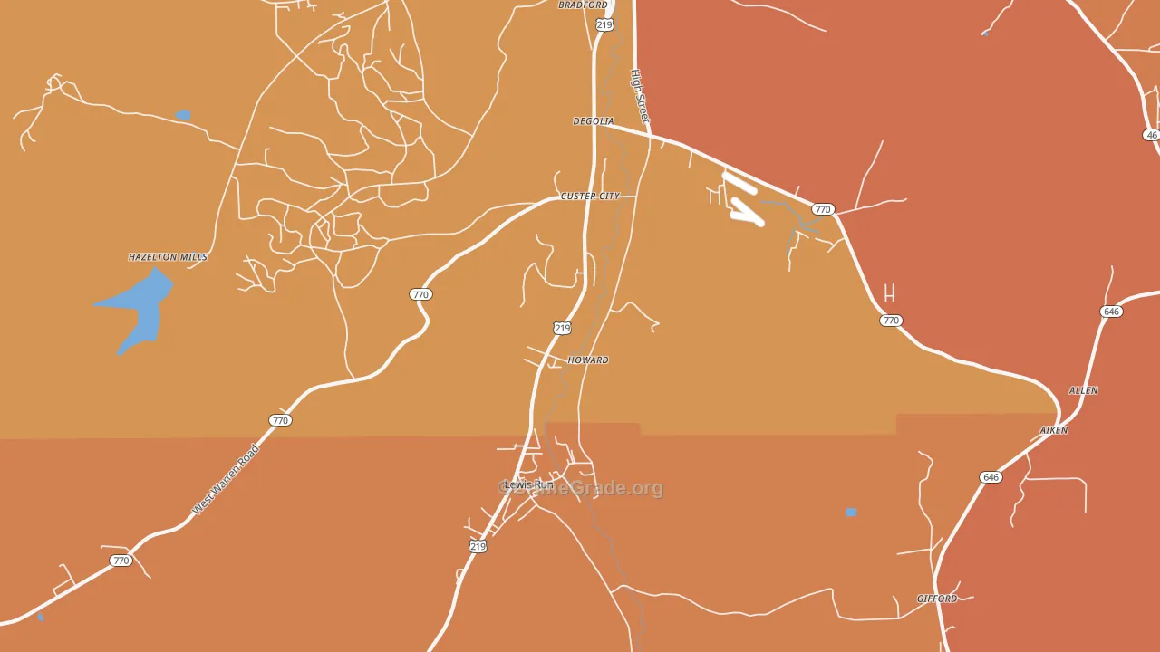 Custer City, PA Map of Robbery Rates