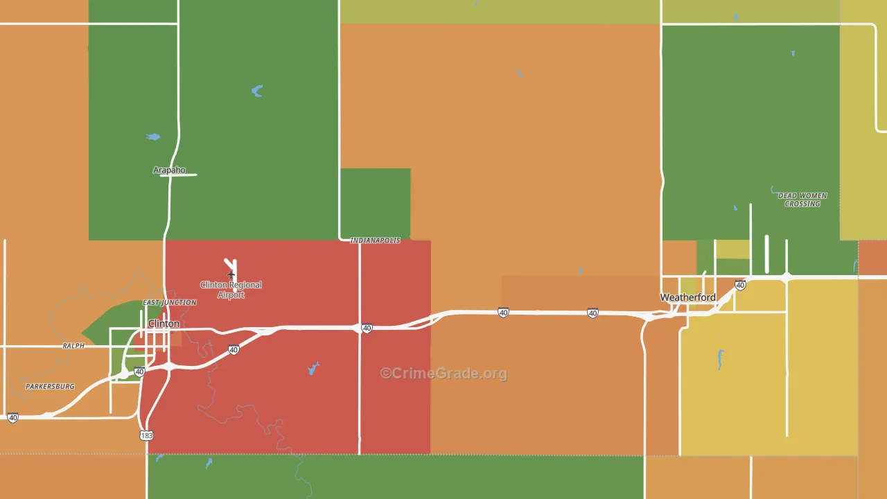 Custer County, OK Map of Robbery Rates