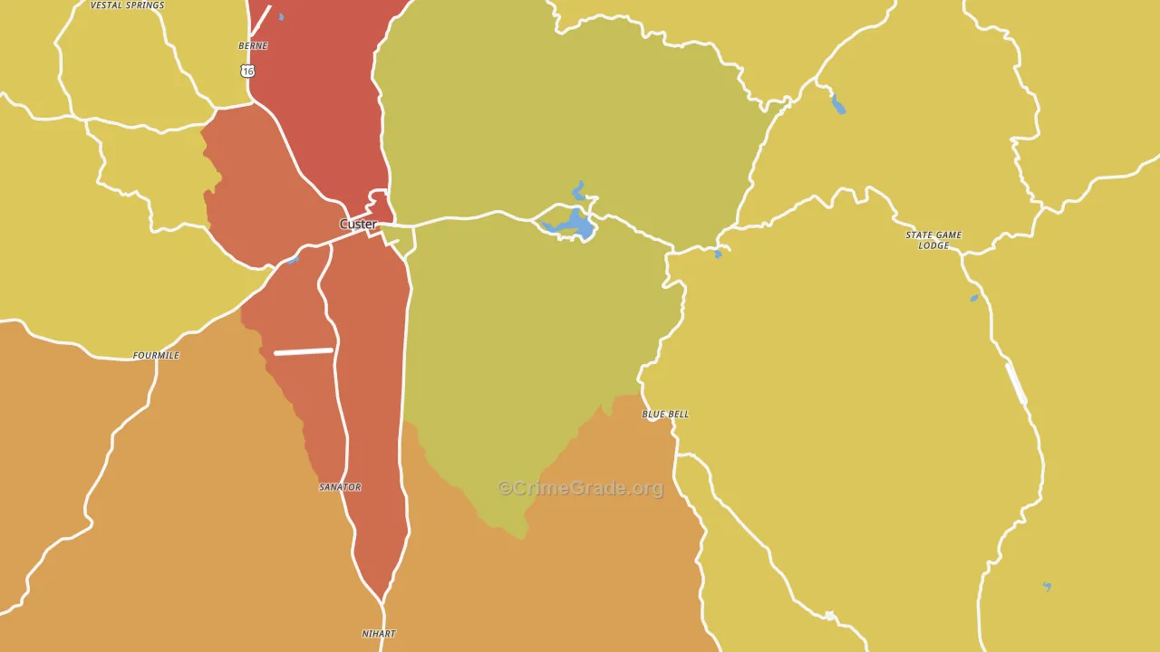 Custer County, SD Map of Robbery Rates