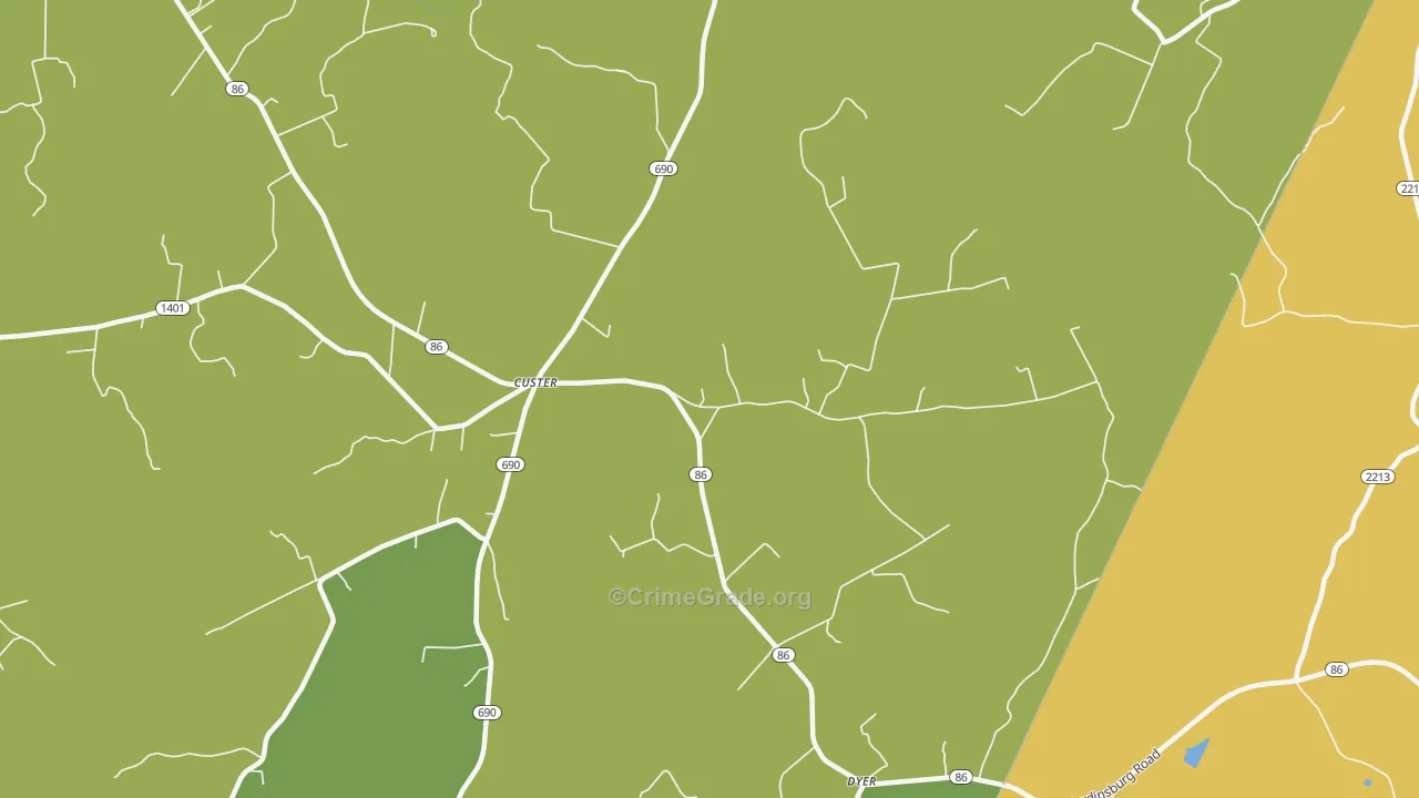 Custer, KY Map of Robbery Rates