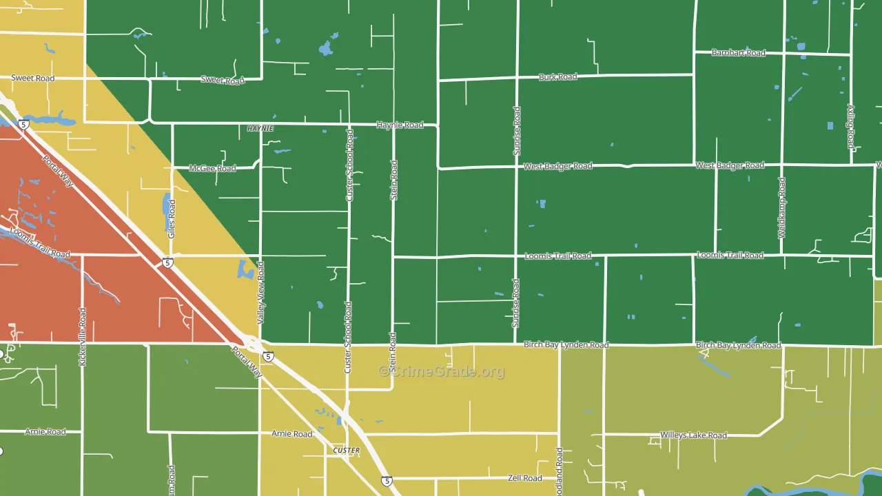 Custer, WA Map of Robbery Rates