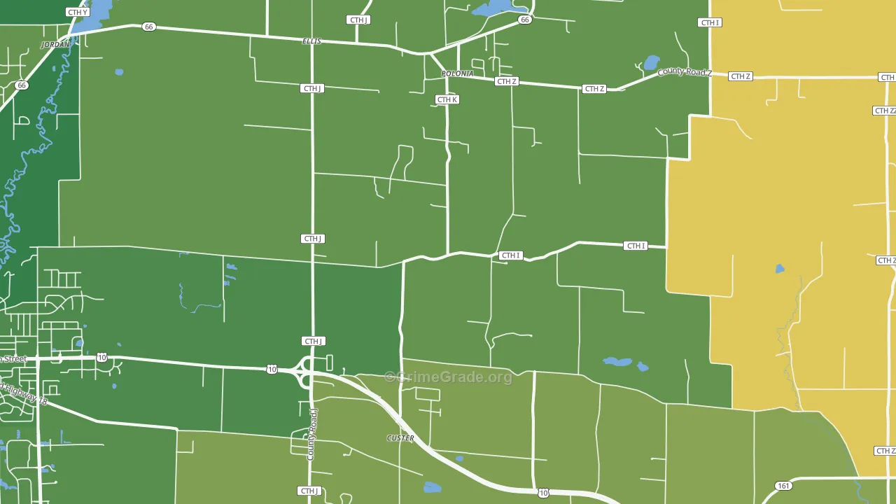 Custer, WI Map of Robbery Rates