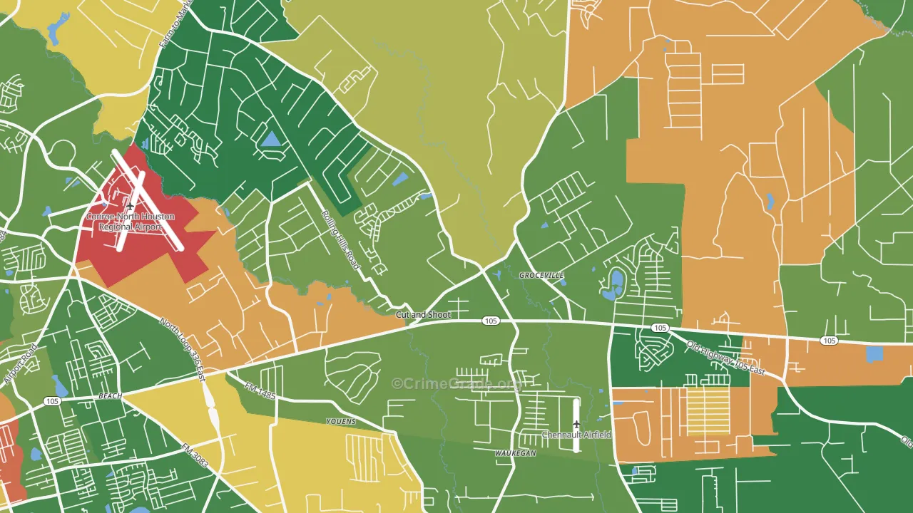 Cut and Shoot, TX Map of Robbery Rates