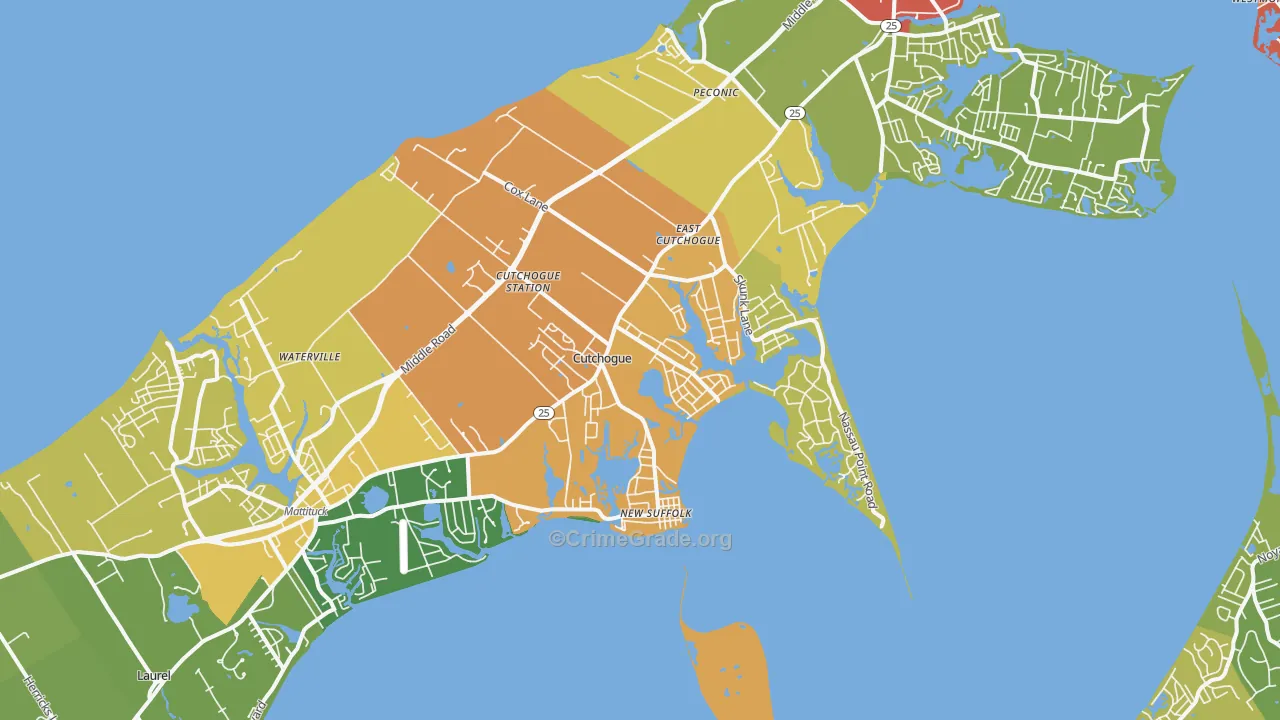 Cutchogue, NY Map of Robbery Rates