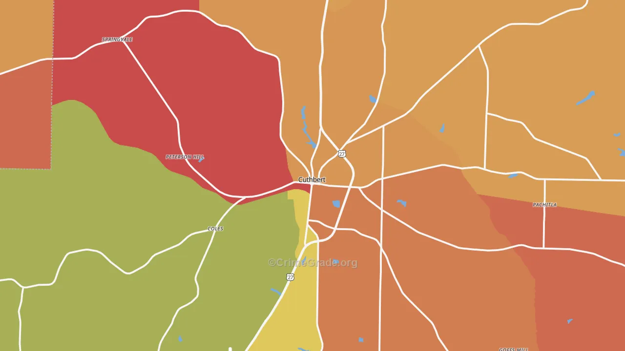 Cuthbert, GA Map of Robbery Rates