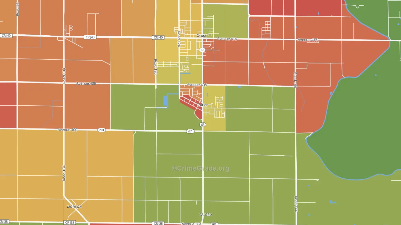 Cutler, CA Map of Robbery Rates