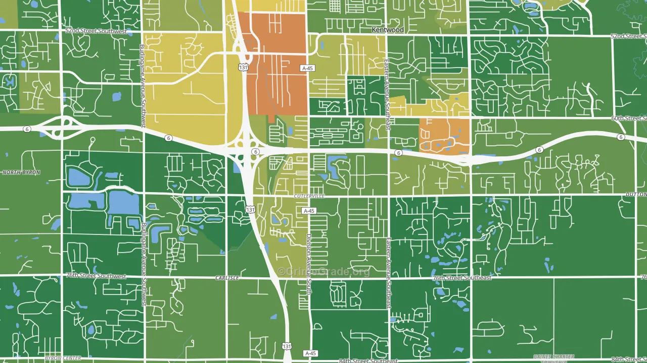 Cutlerville, MI Map of Robbery Rates