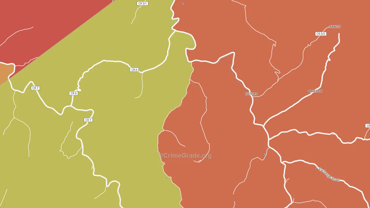 Cutlips, WV Map of Robbery Rates