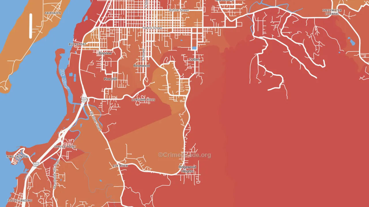 Cutten, Eureka, CA Map of Robbery Rates