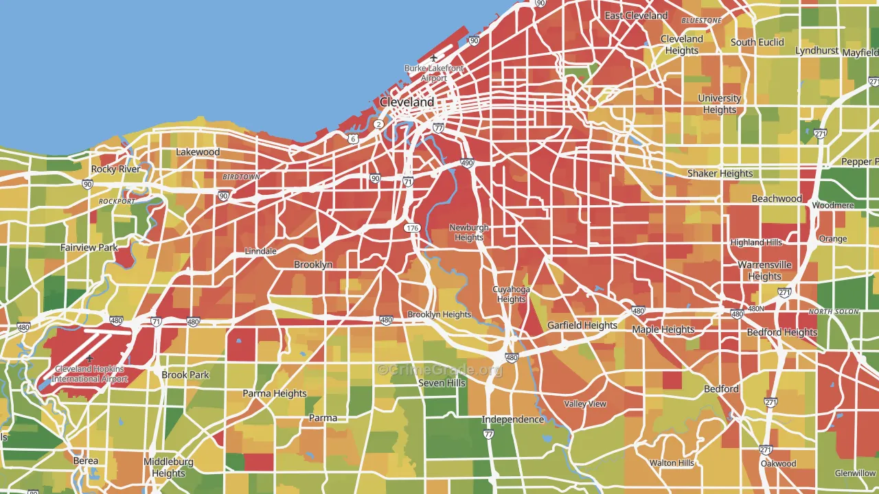 Cuyahoga County, OH Map of Robbery Rates