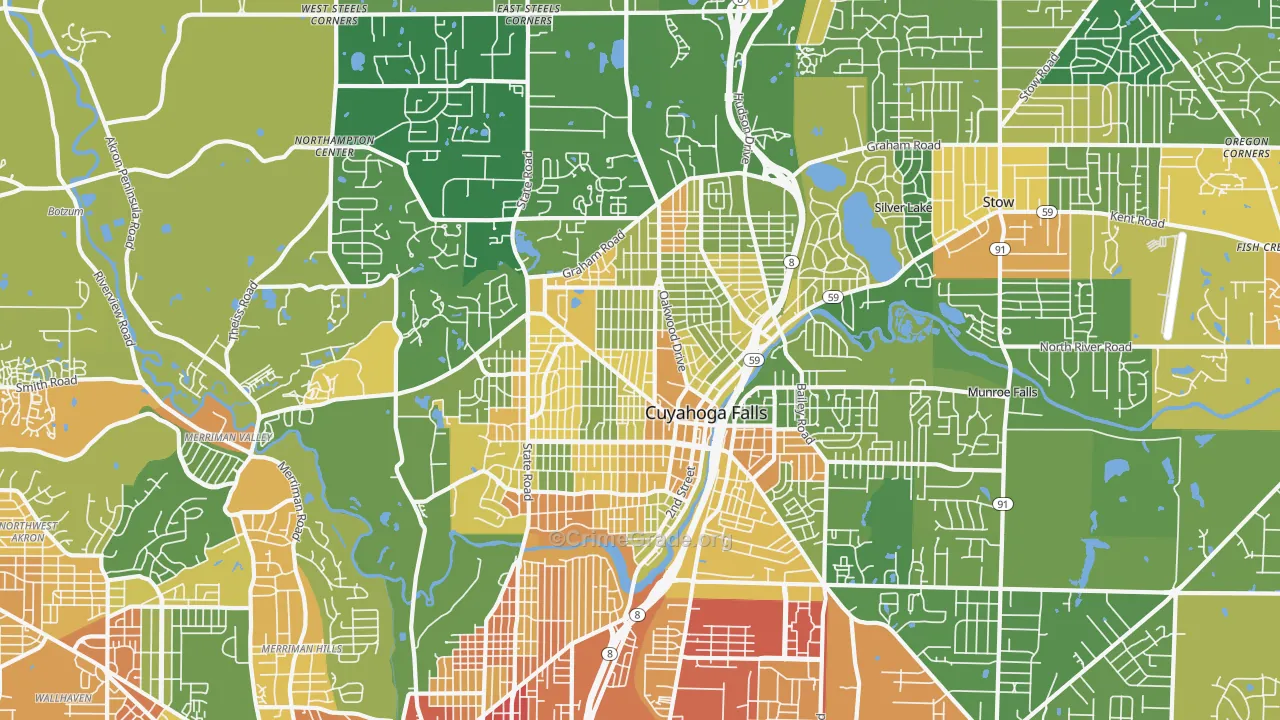 Cuyahoga Falls, OH Map of Robbery Rates