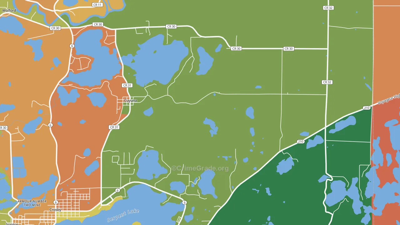 Cuyuna, MN Map of Robbery Rates