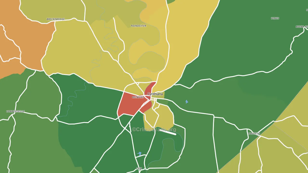 Cynthiana, KY Map of Robbery Rates