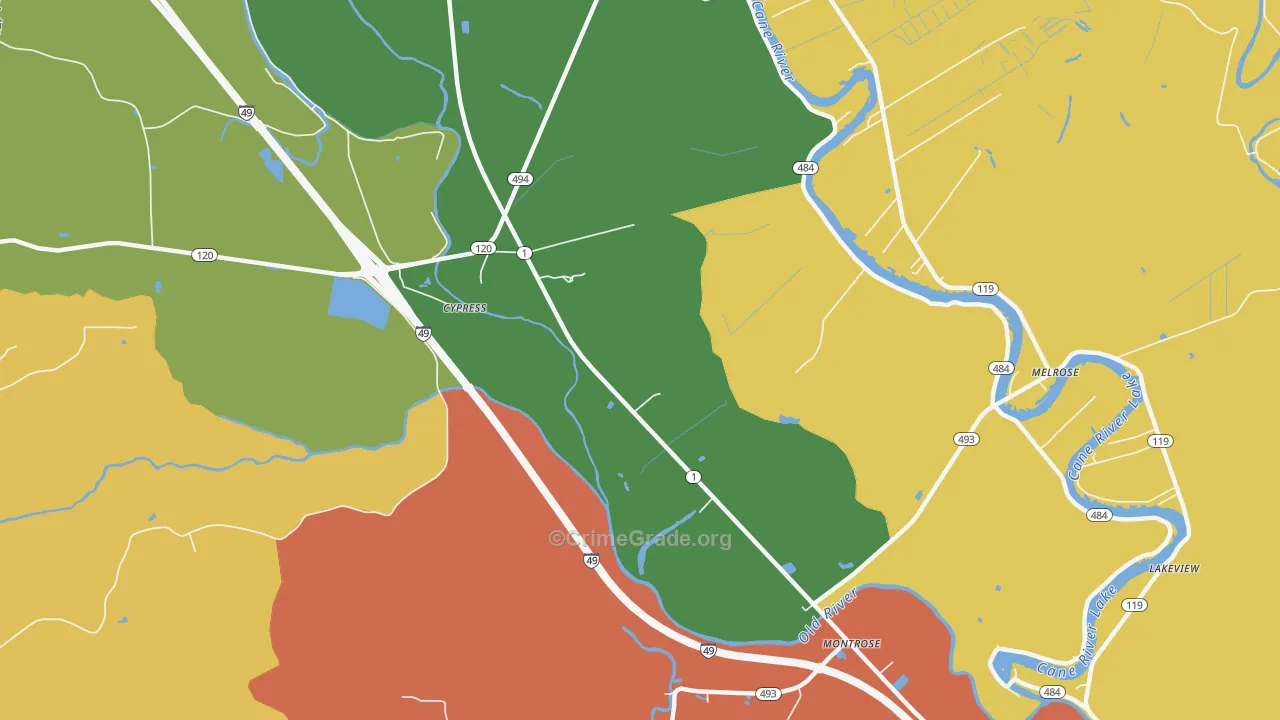 Cypress, LA Map of Robbery Rates