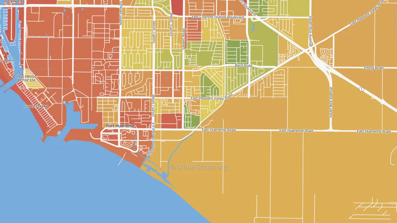 Cypress, Oxnard, CA Map of Robbery Rates