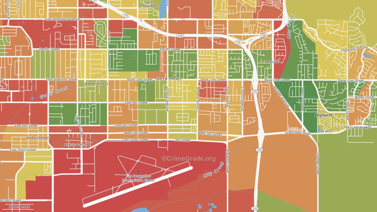 Cypress-Riverside, Highland, CA Map of Robbery Rates