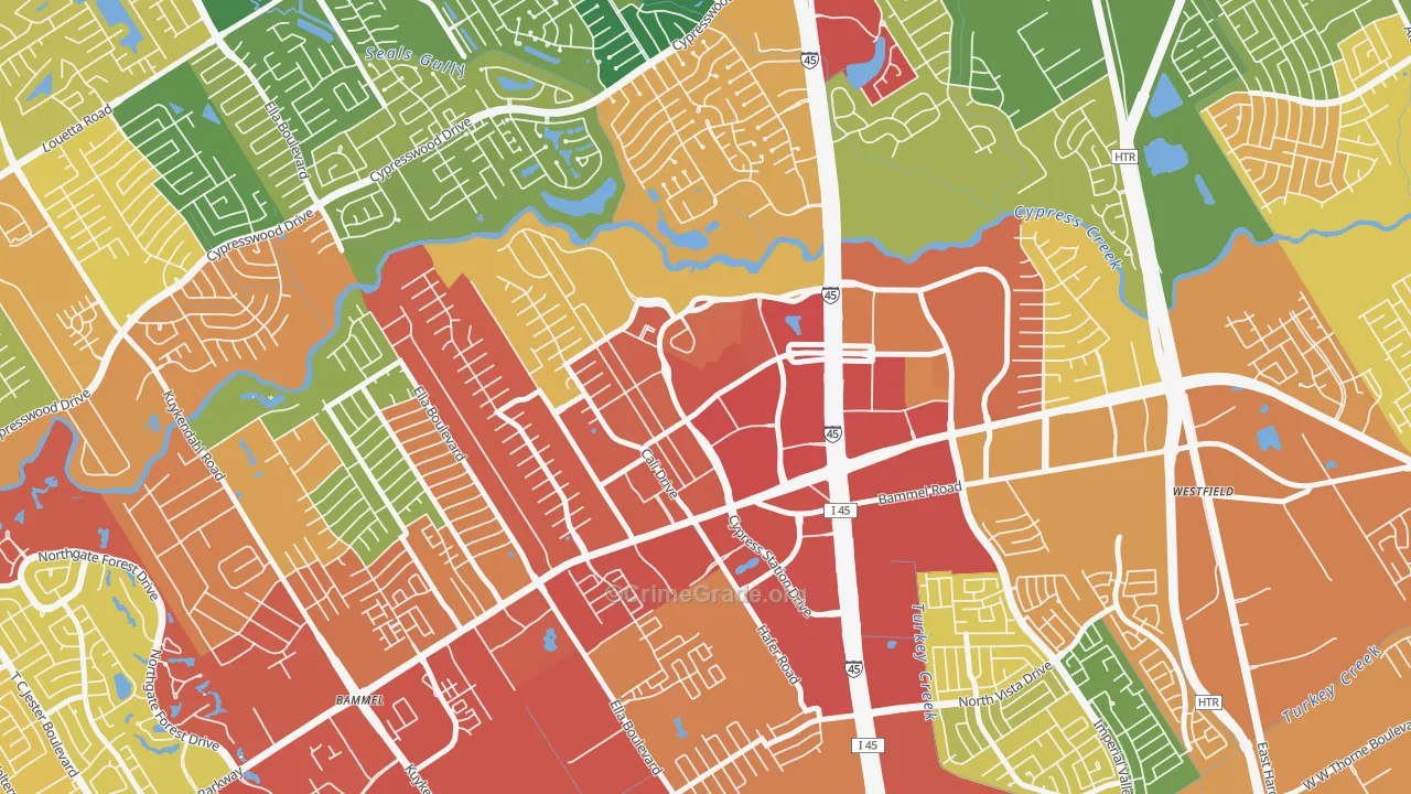 Cypress Station, Houston, TX Map of Robbery Rates