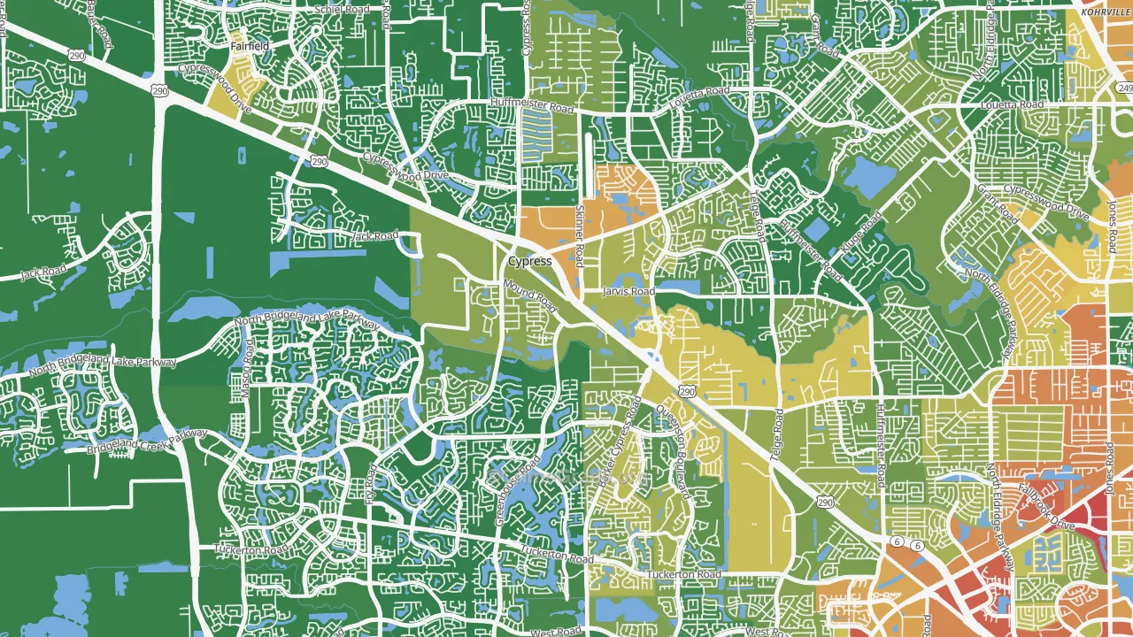 Cypress, TX Map of Robbery Rates