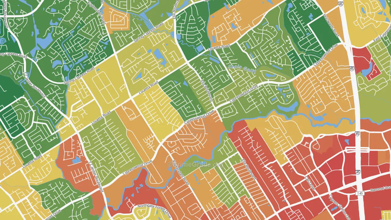 Cypresswood, Spring, TX Map of Robbery Rates
