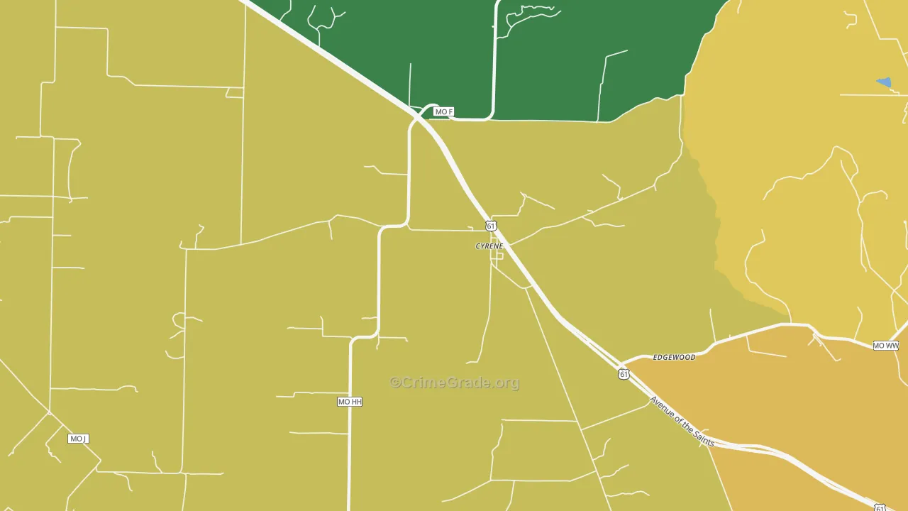 Cyrene, MO Map of Robbery Rates