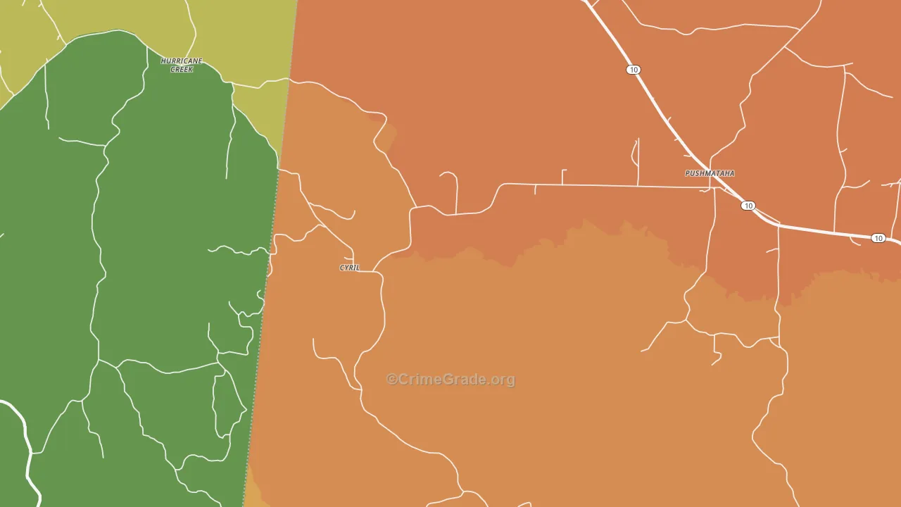 Cyril, AL Map of Robbery Rates