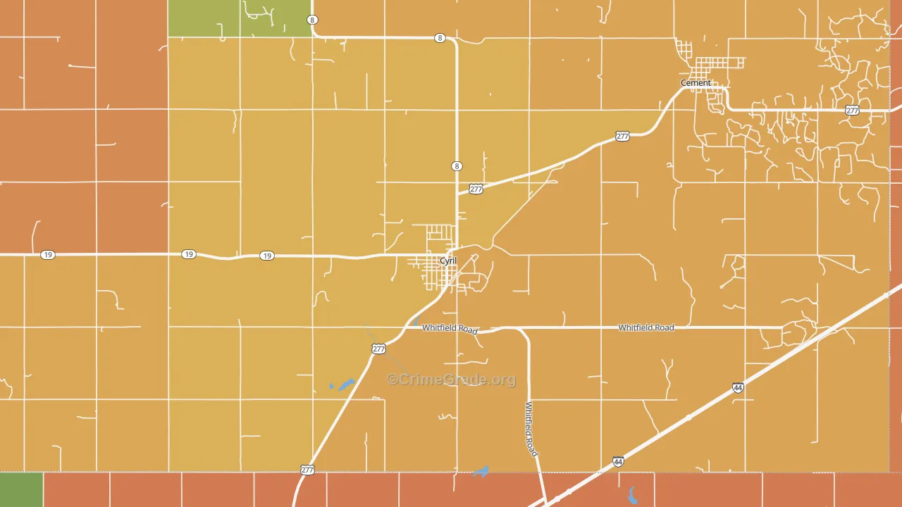 Cyril, OK Map of Robbery Rates