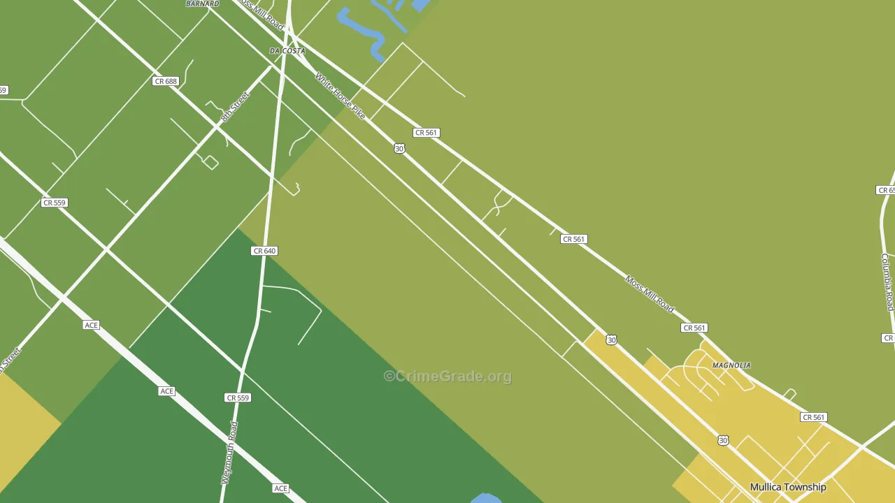Da Costa, NJ Map of Robbery Rates