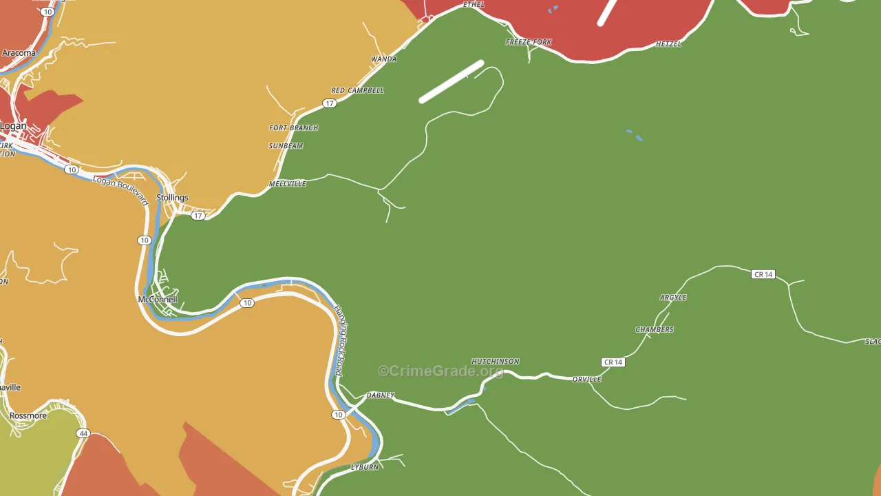 Dabney, WV Map of Robbery Rates