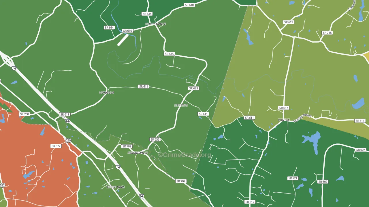 Dabneys, VA Map of Robbery Rates