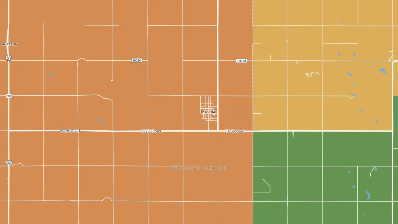 Dacoma, OK Map of Robbery Rates