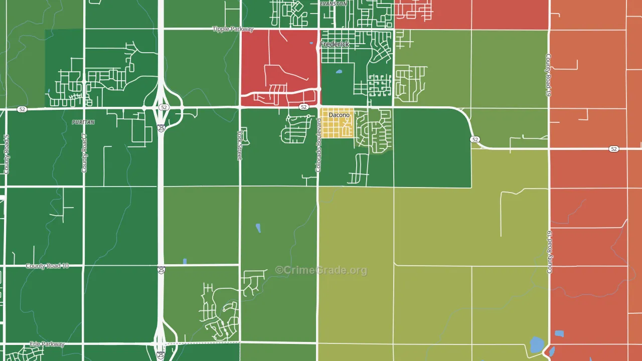 Dacono, CO Map of Robbery Rates