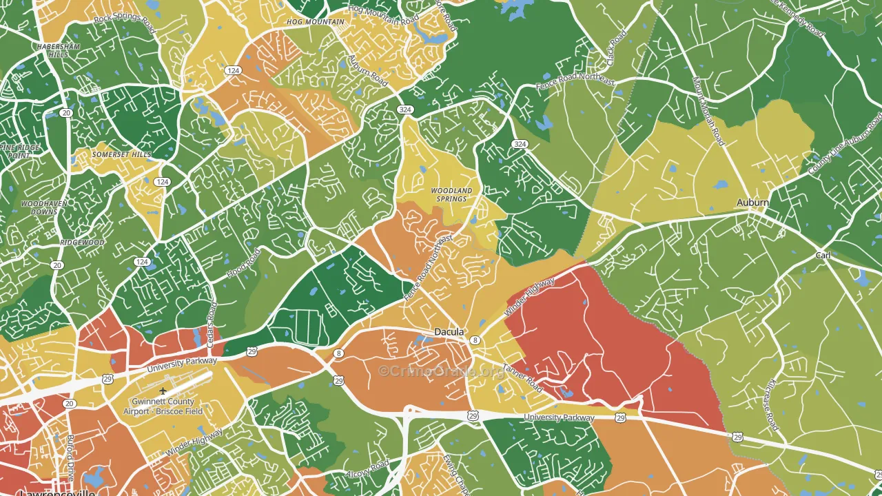 Dacula, GA Map of Robbery Rates