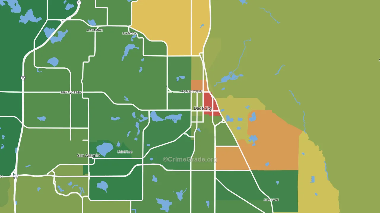 Dade City, FL Map of Robbery Rates
