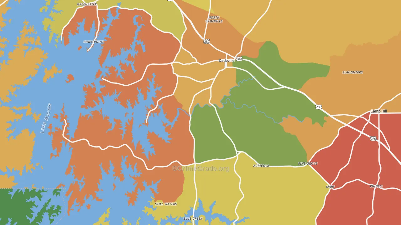 Dadeville, AL Map of Robbery Rates