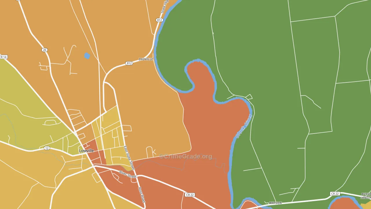 Dadville, NY Map of Robbery Rates