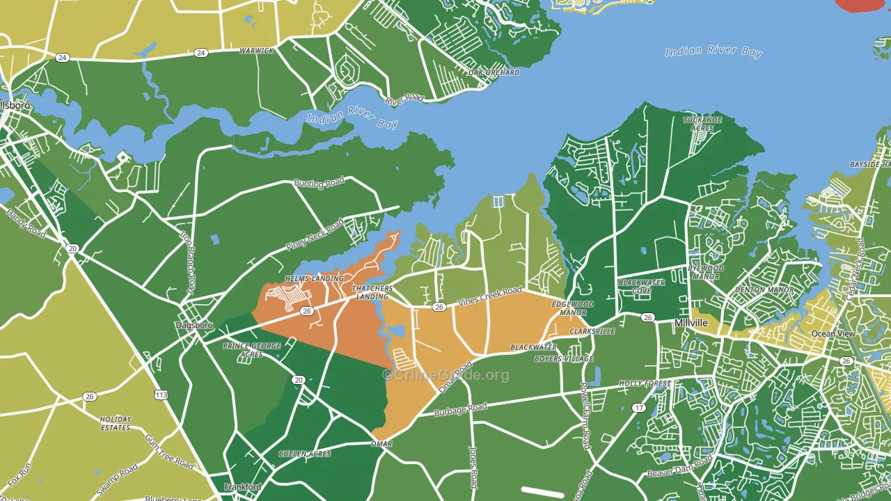 Dagsboro, DE Map of Robbery Rates